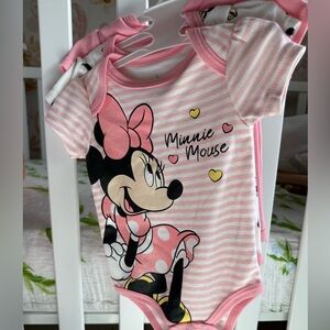 3 Disney Baby Minnie Mouse Pink and White Onesies 0-3 mo